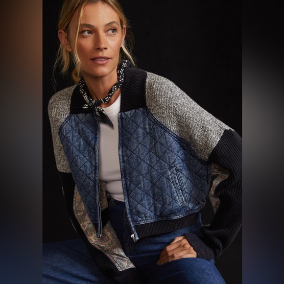 Pilcro Patchwork Bomber Sweater Jacket Size XL EUC - Picture 1 of 9